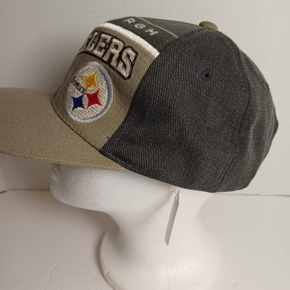 Vtg Pittsburgh Steelers Team Logo Athletic Snapback Hat Cap Black/Grey NFL Lee - Picture 2 of 5